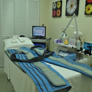 A patient table for chiropractic care at Jimenez Chiropractic Med-Spa in Miami, FL
